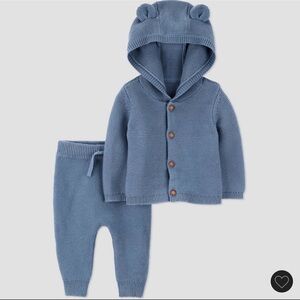 Carter's Baby Blue Knit Hooded Sweater & Pants Set